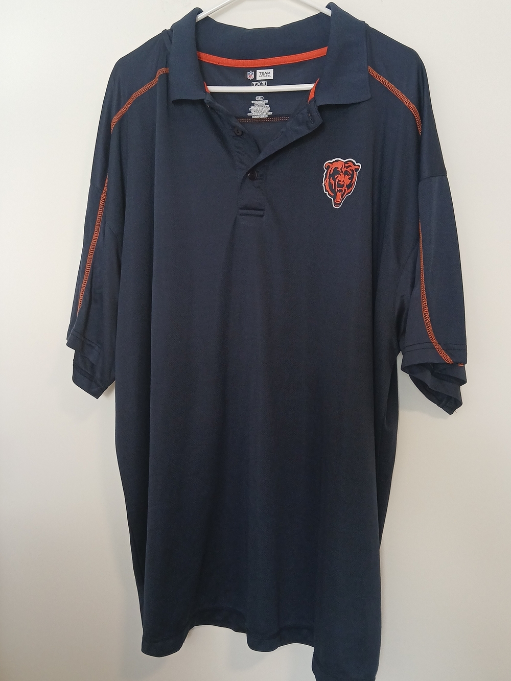 NFL Men's Navy Polo with Orange Trim and Chicago Bears Logo